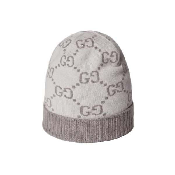 Bonnet Et Écharpe en jacquard de cachemire GG en Gris Claire