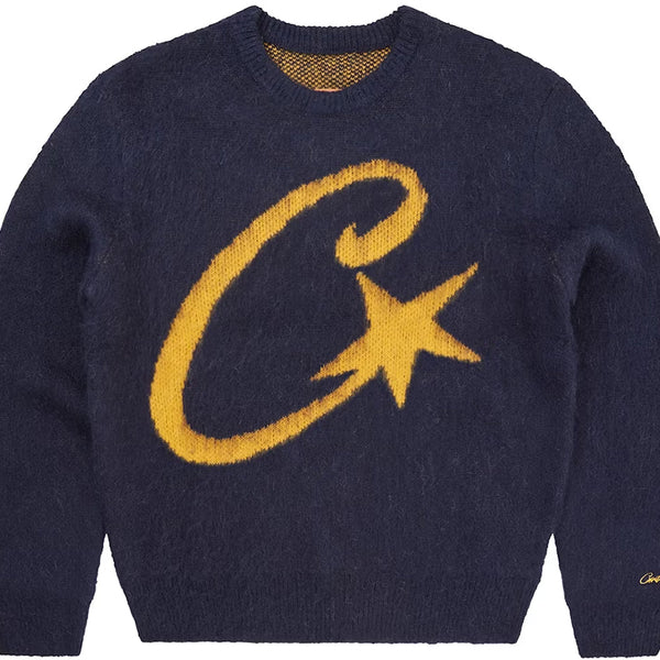 Pull Corteiz C-Star Bleu Marine Et Jaune