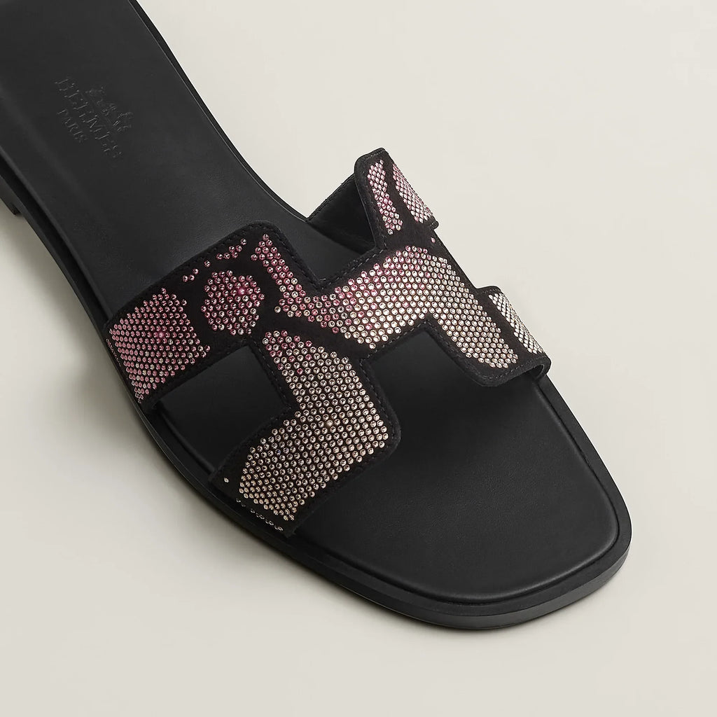 Sandales Oran Noir Et Rose