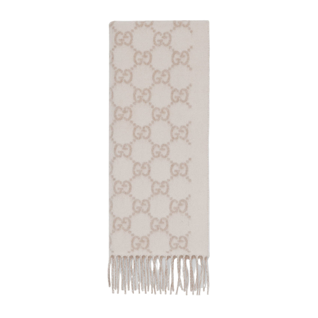 Bonnet Et Écharpe en jacquard de cachemire GG en Blanc Cassé et Beige