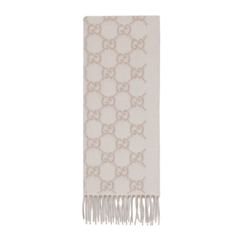 Bonnet Et Écharpe en jacquard de cachemire GG en Blanc Cassé et Beige